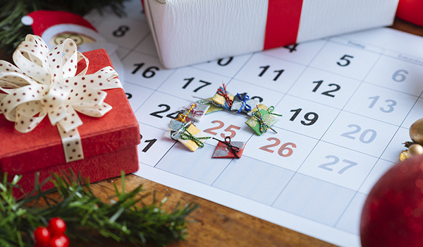 Christmas Organisation Tips - placed in the calendar and a red gift box