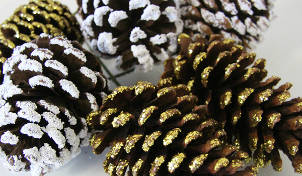 Make and create woodlands craft pinecones - White and Gold