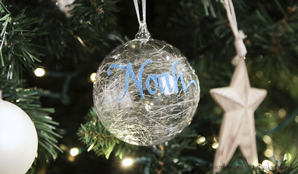 Affordable Christmas Gifts - Icicle Glass Personalised Christmas Bauble Hanging in a Christmas Tree