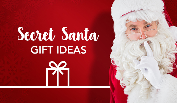 Secret Santa Gift Ideas - with Santa showing the hush sign