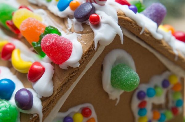 Gingerbread House with Candies Attached to the roof and to the walls