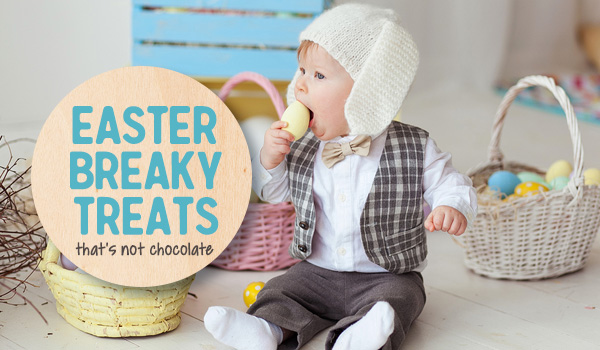 Easter Breaky Treats thats not chocolate with baby eating an easter egg - Great Child Friendly Easter Breakfast Ideas