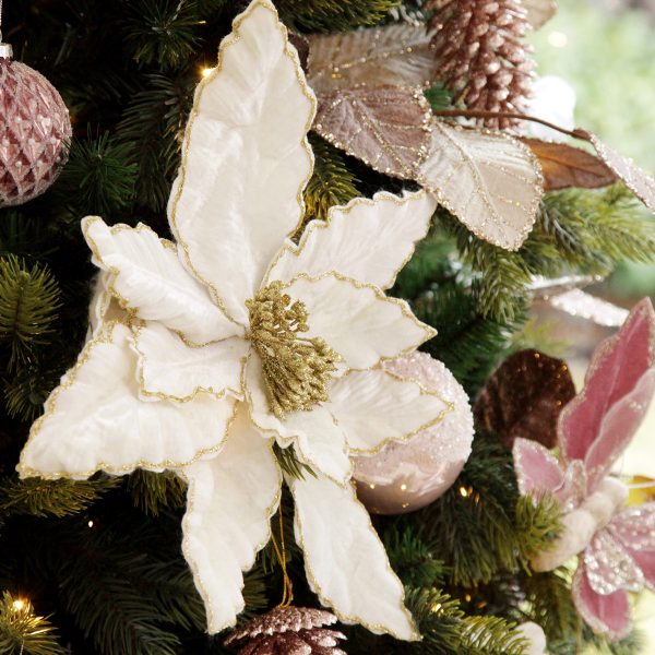 Ivory Poinsettia Flower Pick with Gold Glitter Trim - Top Tips to Prepare Your Christmas Feast in Advance