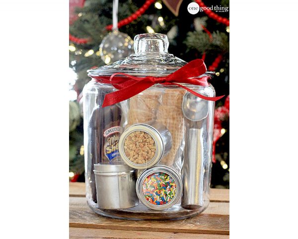 DIY Gift Basket Ideas Ice Cream Party inside a glass jar