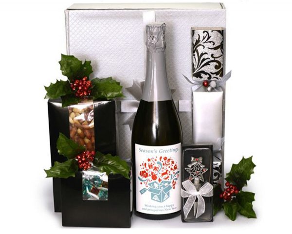 Hamper with Champagne and Bottle Stopper Words