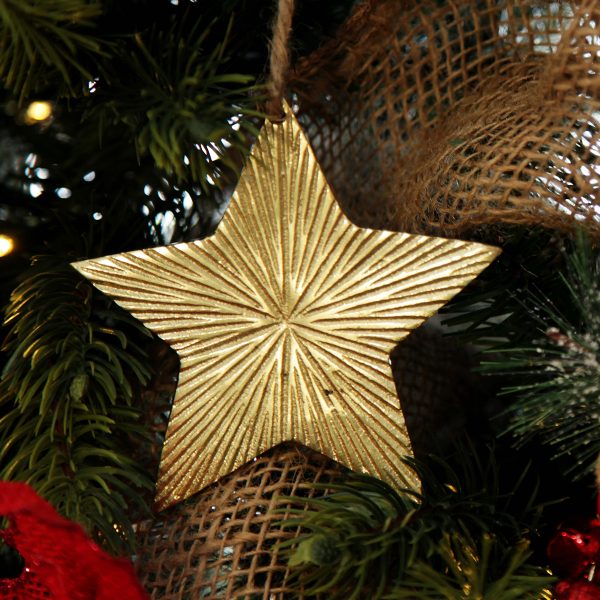 antique gold aluminium striped star - How to Create a Burlap, Bells and Birds Christmas Theme