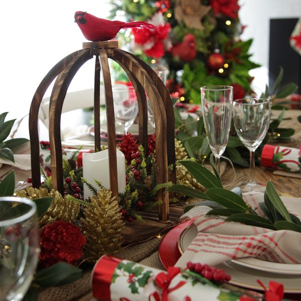burlap bells and birds table setting led birdcage - Creative Storage Tips for Your Christmas Decorations