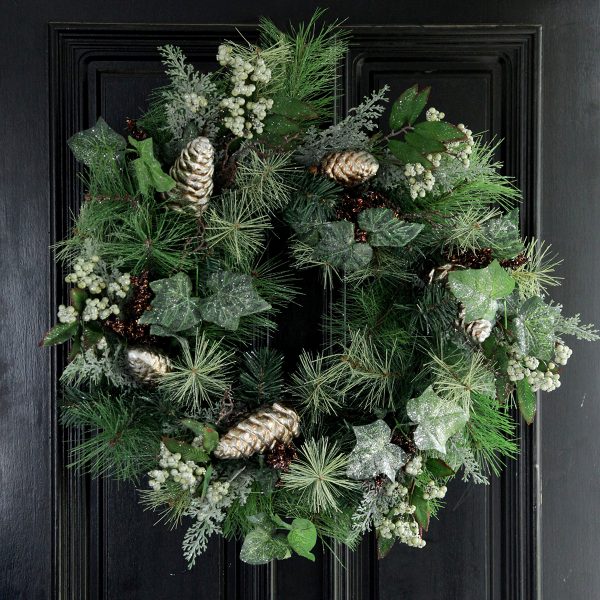 deluxe pinecone and mixed leaf wreath on black door - Simple Ways to Make Your Place Special for Christmas