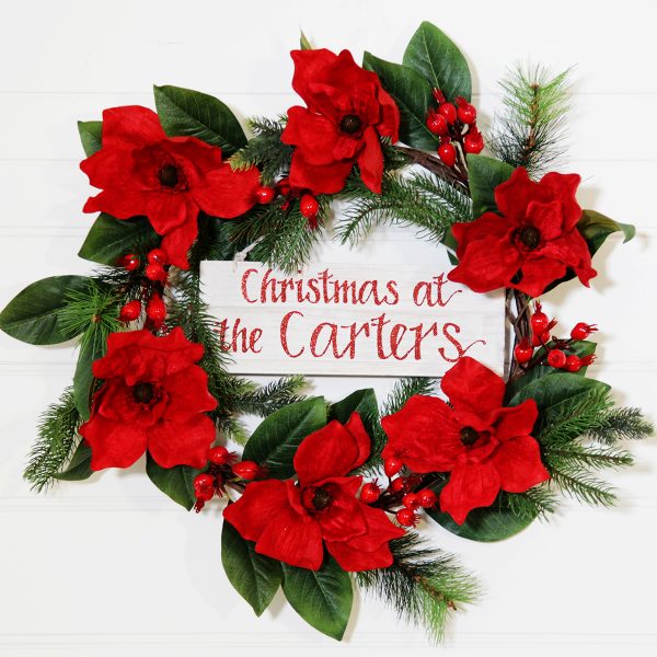 deluxe red magnolia christmas wreath with plaque - Creative Storage Tips for Your Christmas Decorations