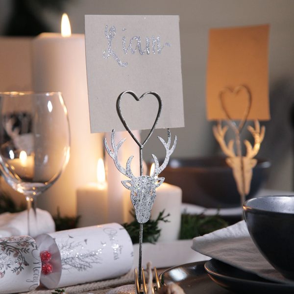 metal and glitter with heart placecard holder - Creative Storage Tips for Your Christmas Decorations
