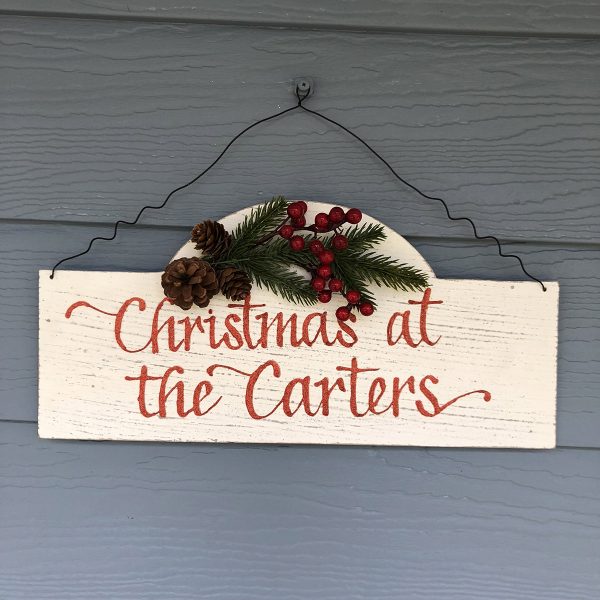 Personalised Arched Country Christmas Wood Plaque with Red Berry - Housewarming Christmas Gifts