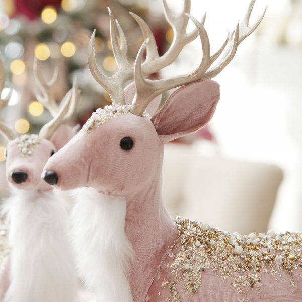 Sugar Plum Christmas Velvet Baby Pink Deer with Fur and Jewels - Housewarming Christmas Gifts