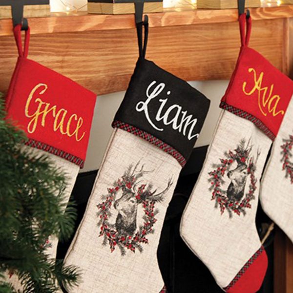Personalised Farm House Stockings Hanging infront of a Fire Place