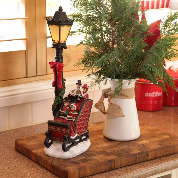 A Christmas Kitchen Choir in Sleigh with Lamp Post Lightup Ornament