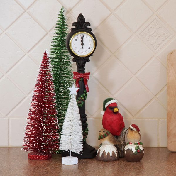 A Christmas Kitchen Christmas Clock on Post - with Birds and Table top Christmas Trees