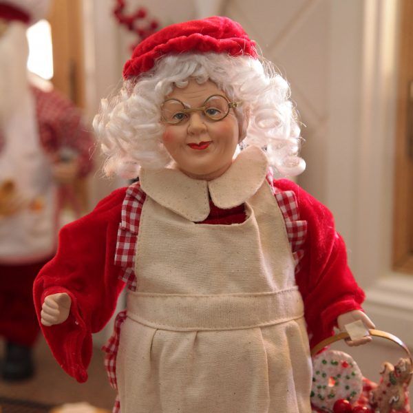 A Christmas Kitchen Mrs Claus Ornament with Basket of Christmas Treats