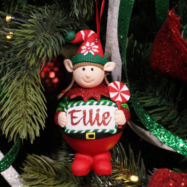 A Christmas Kitchen Personalised Elf Girl with Lollipop Tree Decoration