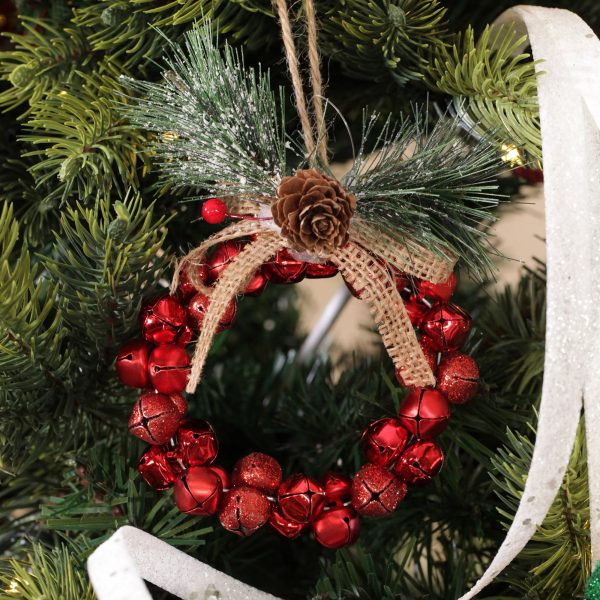 A Christmas Kitchen Red Nut Bell Wreath with Pine Top