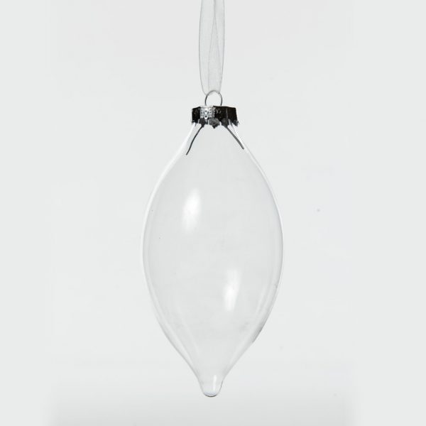 Clear Glass Teardrop Bauble with a white backrgound