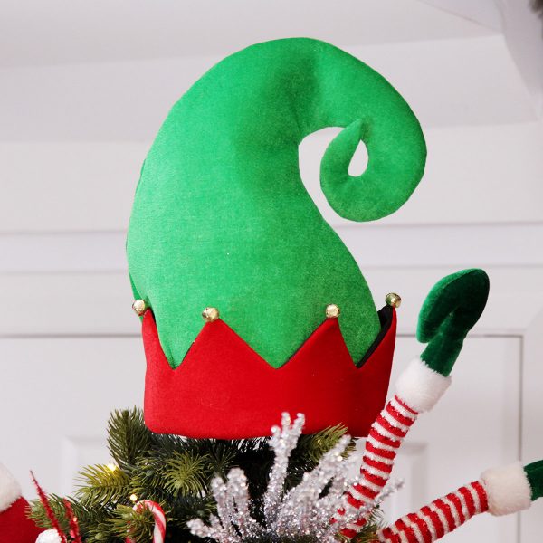 Elf Hat with Bells Tree Topper with Elf Leg