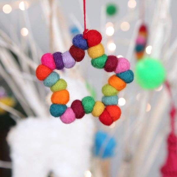 Falalala Llama Christmas Fiesta Multi-colour Felt Ball Star Decoration