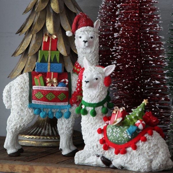 Falalala Llama Christmas Fiesta Sitting and standing llama ornaments