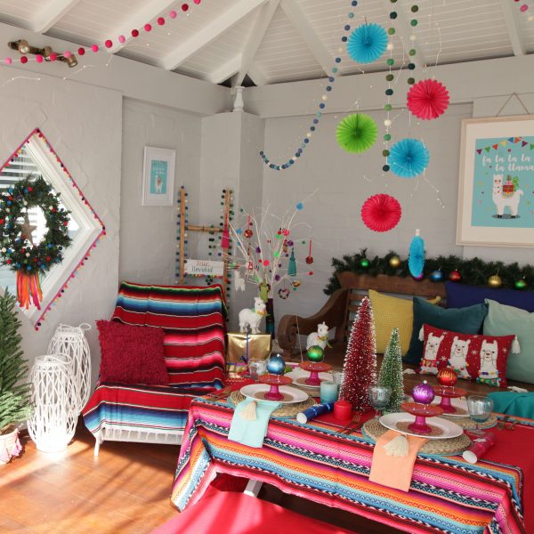 Falalala Llama Christmas Fiesta wide room with different colour