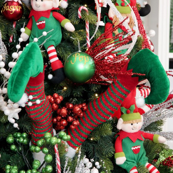 Pair of Red and Green Striped Christmas Elf Legs