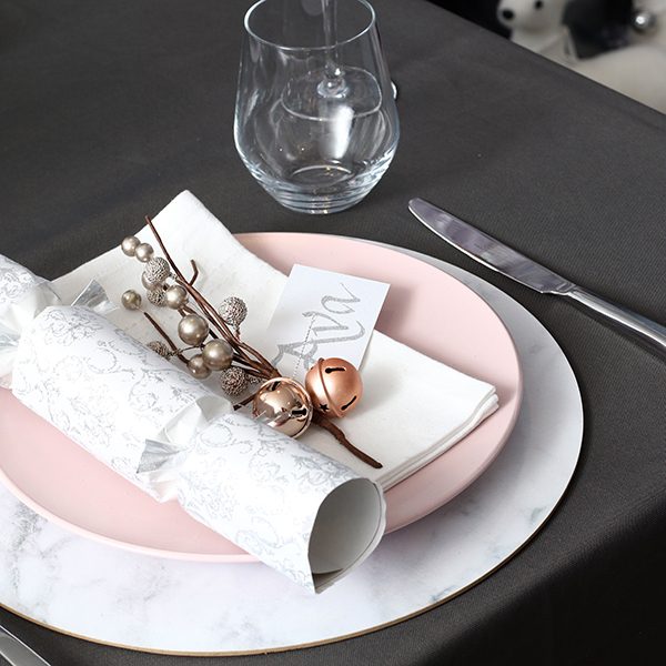 Pastels and Pearls Lifestyle - Table with plate and bread knife - and other table decor