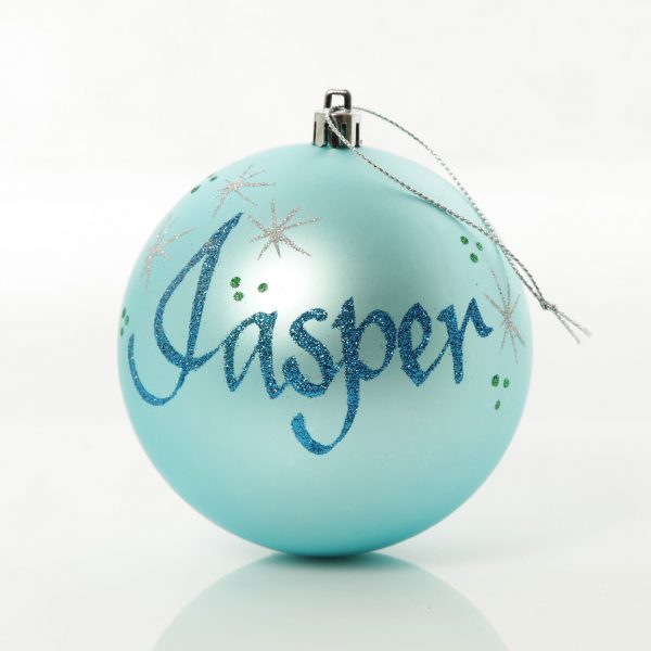 Personalised Sky Blue Shatterproof Christmas Bauble - Named Jasper