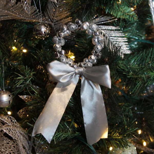 Silver Frost Christmas Silver Bell Wreath with Decoration with Silk Bow