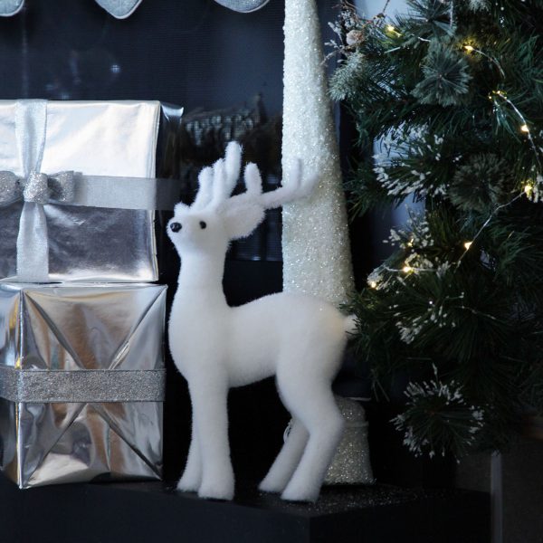 Silver Frost Christmas White Reindeer -