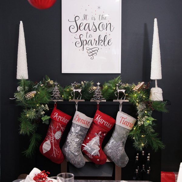 christmas sparkle mantle with It is the season to sparkle download poster and personalised christmas stocking