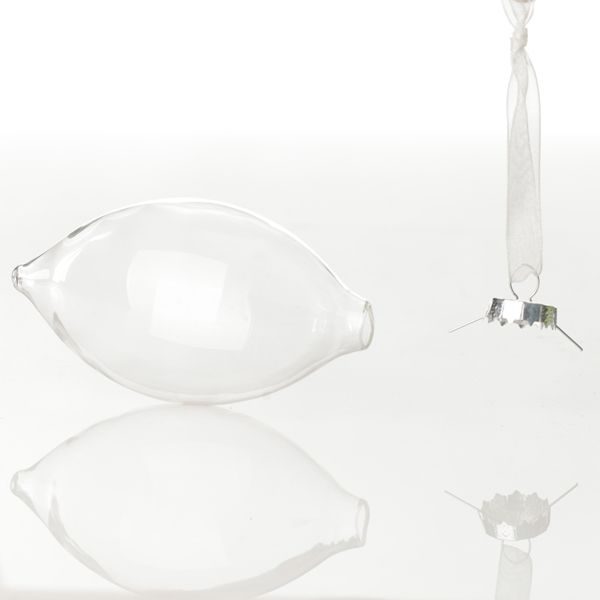 Clear Glass Teardrop Bauble Open Lid with White background
