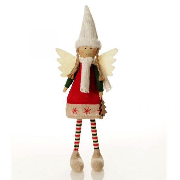 Fabric Standing Angel with Stipe Leggings and White Hat