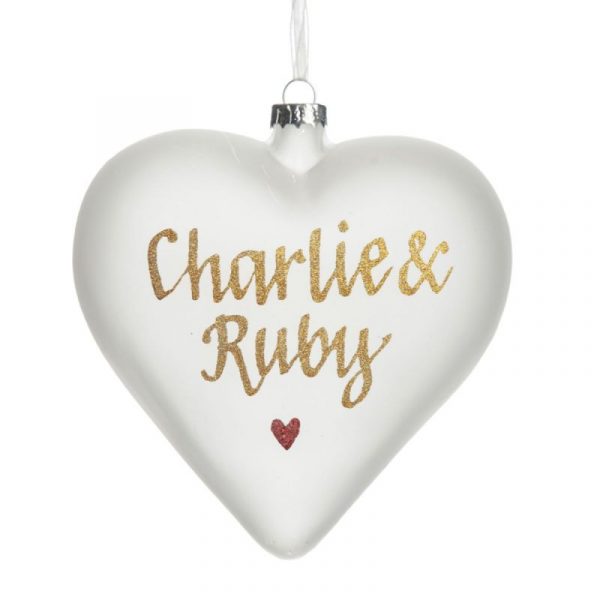 Frosted Glass Heart Mr and Mrs - Charlie & Ruby with a white background