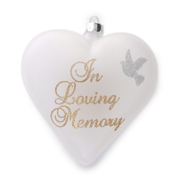 Frosted Glass heart - In loving Memory with a white background