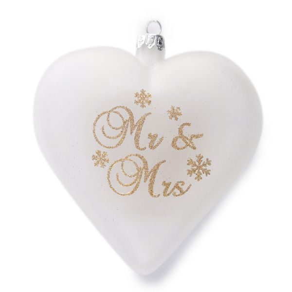 Frosted Glass heart Mr & Mrs with a White Background