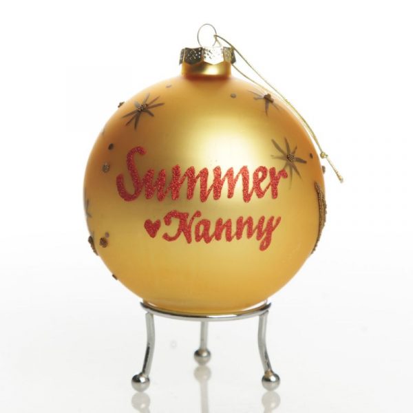 Gold Christmas Bear with Cart Bauble Personalised - Summer Nanny