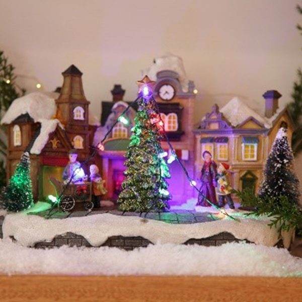 Miniature Christmas Houses Lightup Ornament with artificial Winter Snow