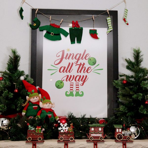 Jingle all the way Poster Download with Boy Elf Shelf Sitter and Girl Elf Shelf Sitter
