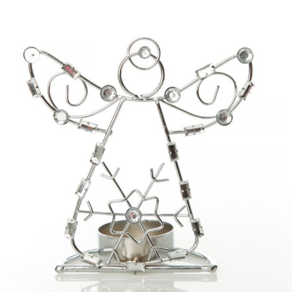 Metal Angel tealight holder with a white background