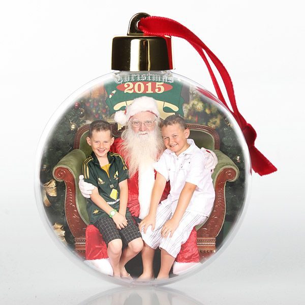 Photo Bauble Ornament Round - with Santa Claus Holding 2 kids on hes lap