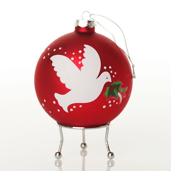 Red peace doves christmas bauble with a white dove