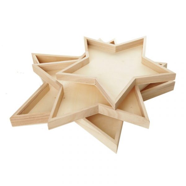 Set of 3 Plywood Craft Star Tray with a white background