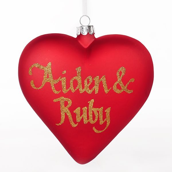 Valentines Red Glass heart Back message Aiden & Ruby on white background