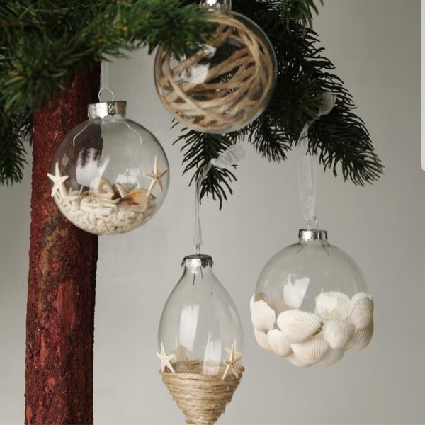 Christmas by the Sea Craft Bauble hanging on the tree, craft baubles with seashells design