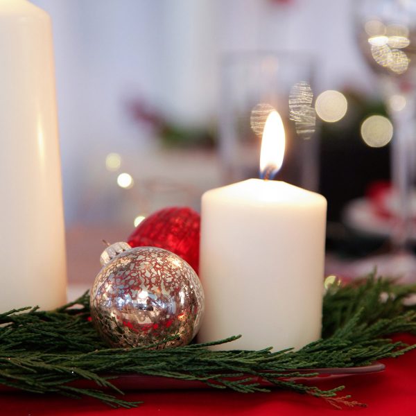 Candle on Table with Mercury Bauble