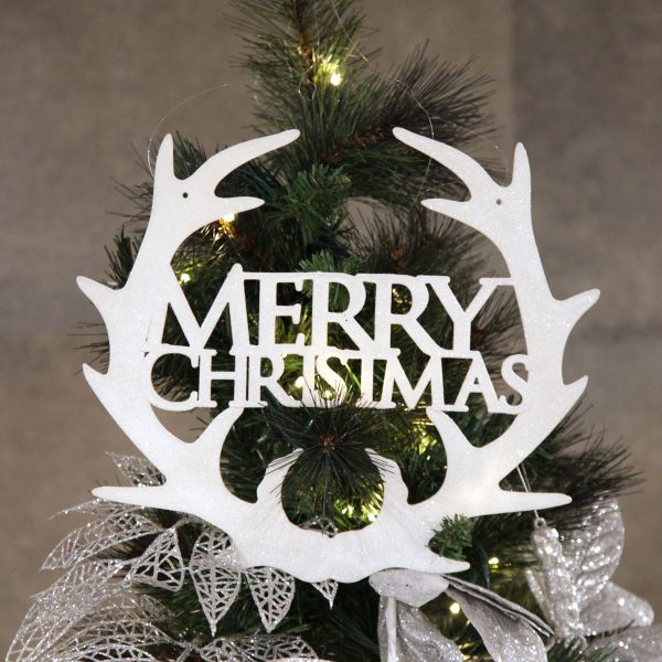 Silver Frost Christmas Hanging Merry Christmas Sign with Antlers