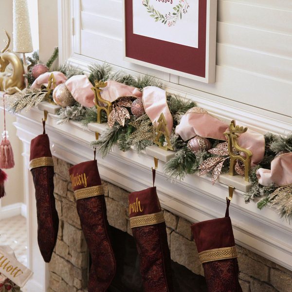 Sugar Plum Christmas mantle Decorations with personalised Stockings